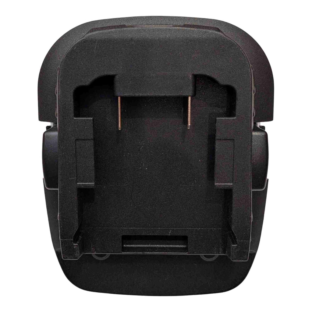 DeWalt 20V MAX to DeWalt 18V Ni-Cd battery adapter - battery-side connection, rails and twin copper terminal blades