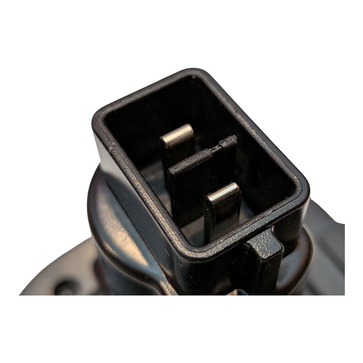 DeWalt 20V MAX to DeWalt 18V Ni-Cd battery adapter - close-up of the tool-side terminal socket with twin copper contacts