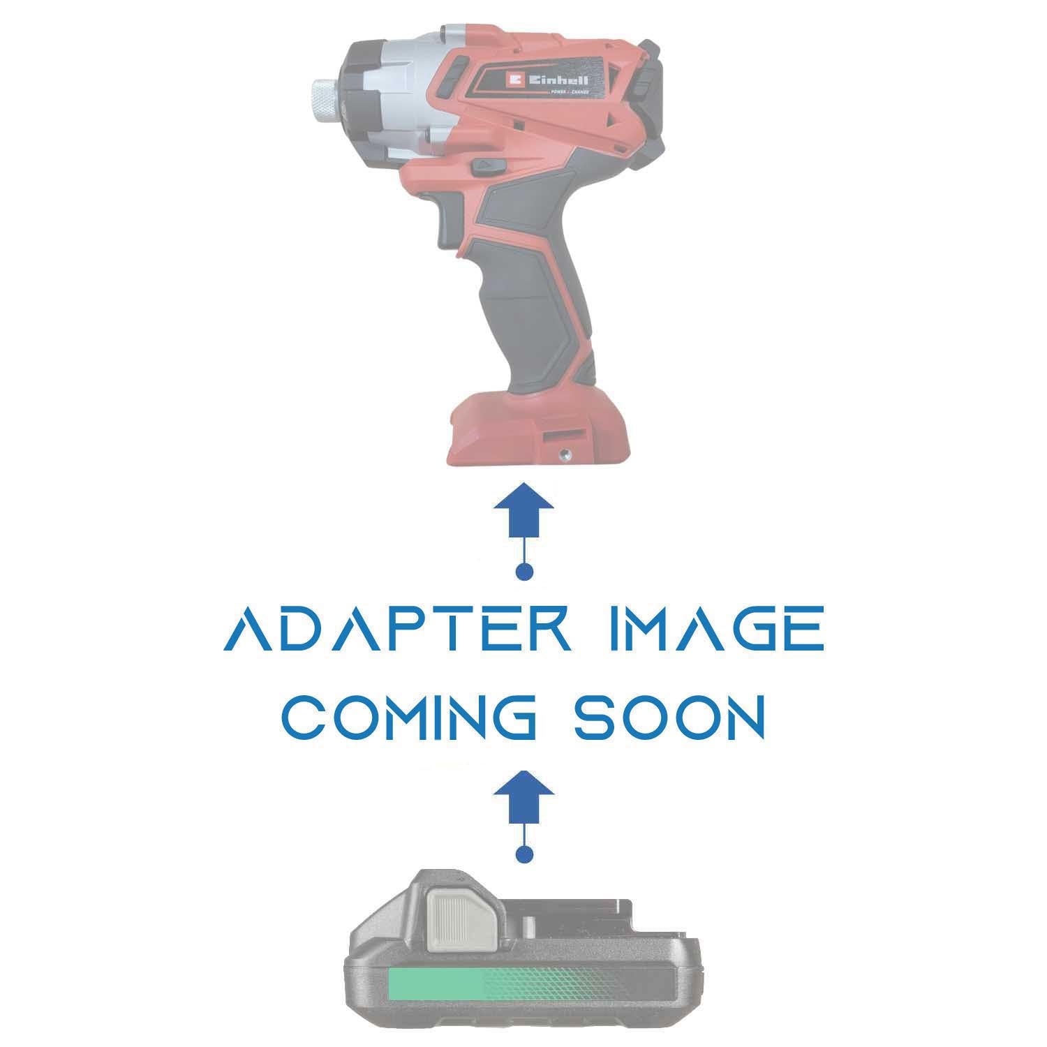 Metabo HPT 18V to Einhell 18V PXC battery adapter - placeholder text reading adapter image coming soon, impact driver above