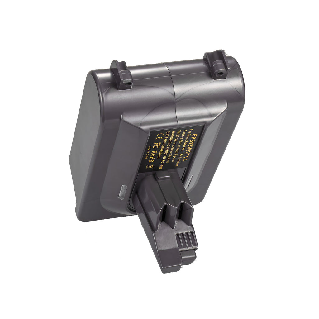 Porter Cable 20V to Dyson V6 battery adapter - Dyson tool-side connection seen end-on, ribbed stem and release catch
