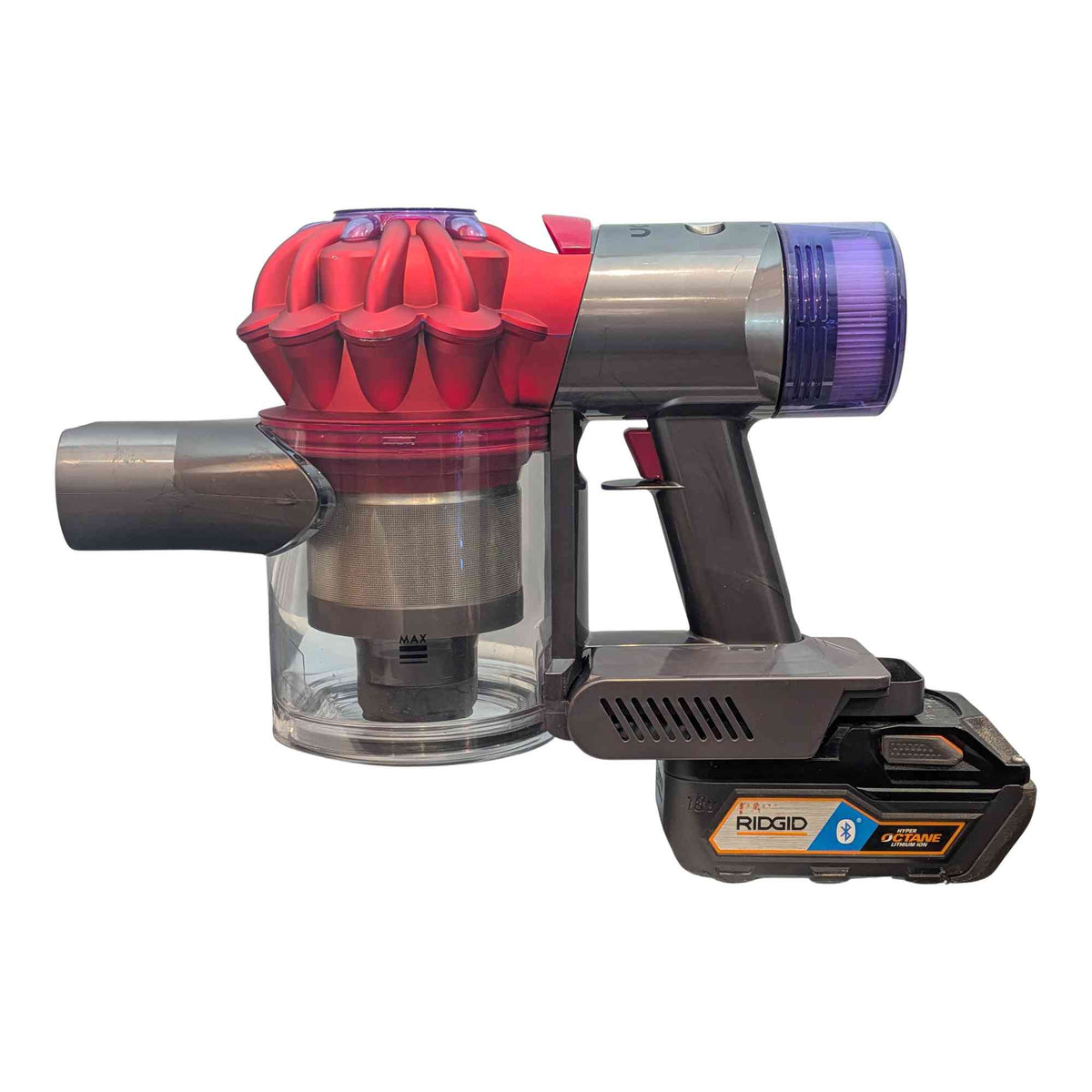 RIDGID 18V to Dyson V7 battery adapter: Fitted, Left Side
